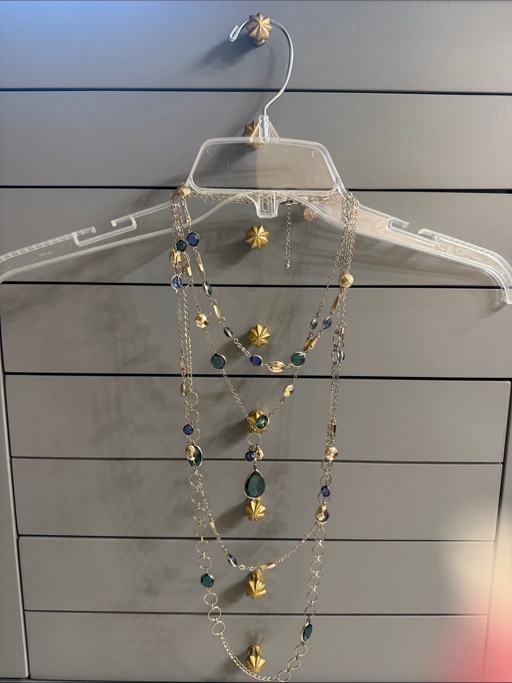 White House Black Market Gold-Tone Layered Necklace with Blue and Teal Stones